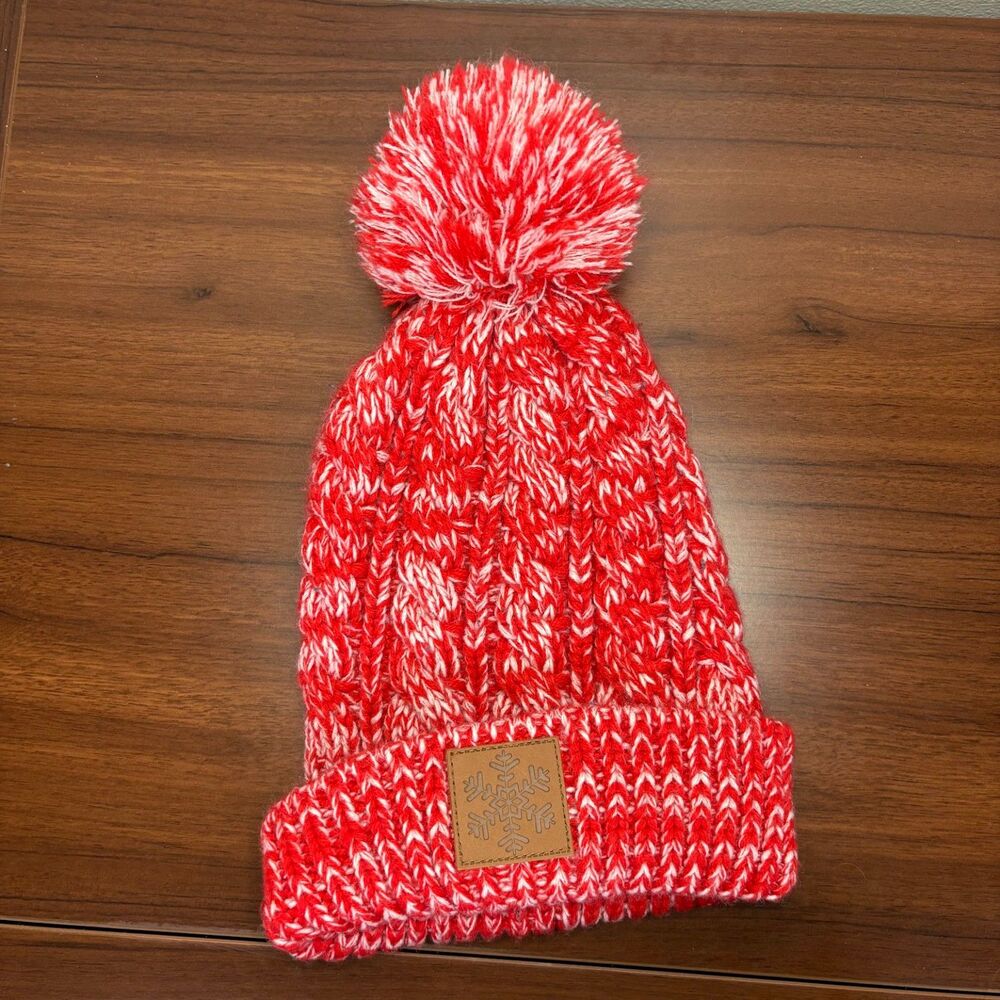 Gertex Red and White knit beanie with pom
